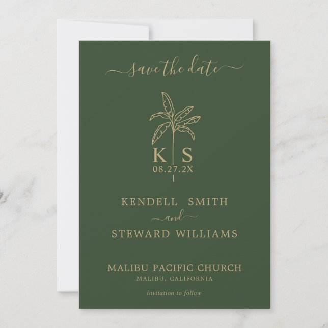 Invitation Monogramme Mariage Logo Palm Tree Enregistrer la d (Devant)
