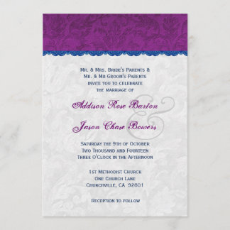 Invitation Monogramme Mariage mauve, bleu et argent V05