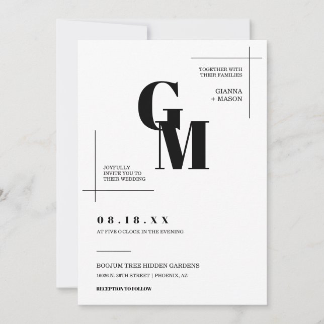 Invitation Monogramme Mariage minimaliste chic moderne QR Cod (Devant)