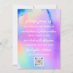 Invitation Monogramme mariage QR Code Holographique rose