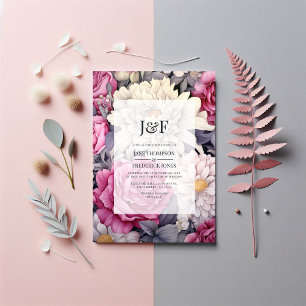 Invitation Monogramme Mariage rose, gris et ivoire