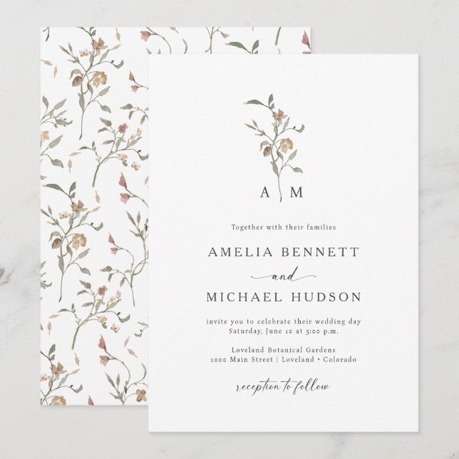 Invitation Monogramme Mariage rustique (Devant / Derrière)