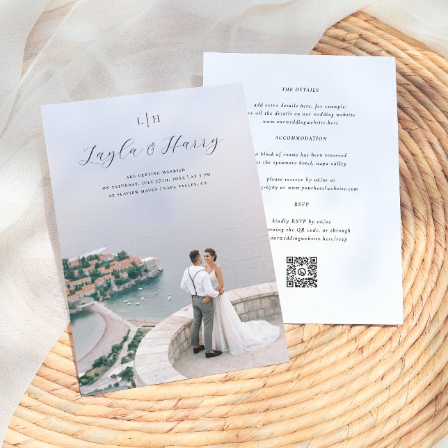 Invitation Monogramme mariage | Tout en un code QR photo (Créateur téléchargé)