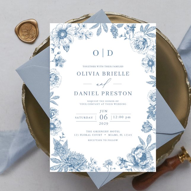 Invitation Monogramme Mariage victorien bleu Dusty (Créateur téléchargé)