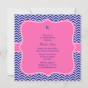 Invitation Monogramme Marine Bleu avec Bride Chevron rose cha