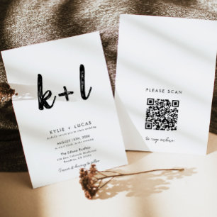 Invitation Monogramme minimal noir et blanc Mariage de code Q