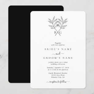 Invitation Monogramme minimaliste botanique rustique Mariage