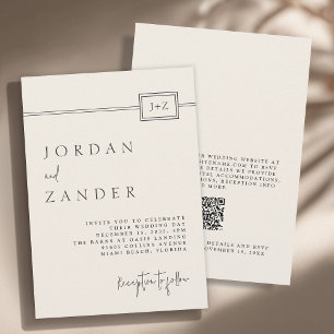 Invitation Monogramme minimaliste ivoire moderne Mariage QR C