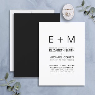 Invitation Monogramme minimaliste moderne Mariage noir et bla