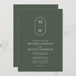 Invitation Monogramme minimaliste Moss Vert tout en un Mariag