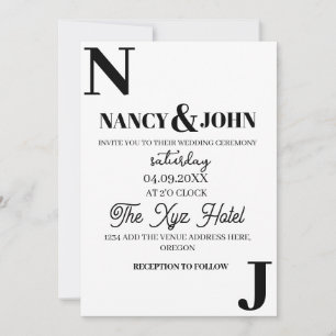 Invitation Monogramme minimaliste noir et blanc Mariage perso