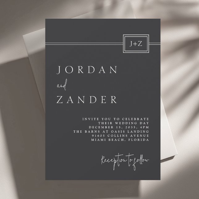 Invitation Monogramme minimaliste noir moderne Mariage (Available in both printed and instant download digital formats.)
