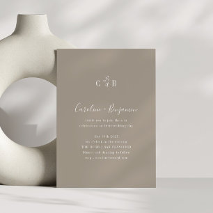 Invitation Monogramme minimaliste Taupe Brown Mariage