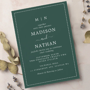 Invitation Monogramme minimaliste Turquoise foncé Mariage