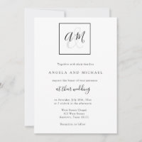 Monogramme moderne Black & White Wedding Invitatio