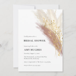 Invitation Monogramme moderne Boho rose or Pampas Gris