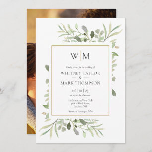 Invitation Monogramme moderne Botanical Greenery Mariage phot