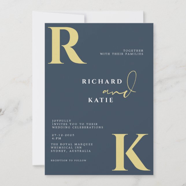Invitation Monogramme moderne brillant Gras bleu marine photo (Devant)