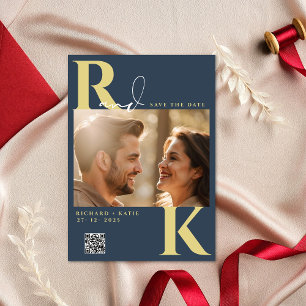 Invitation Monogramme moderne brillant Gras bleu marine photo