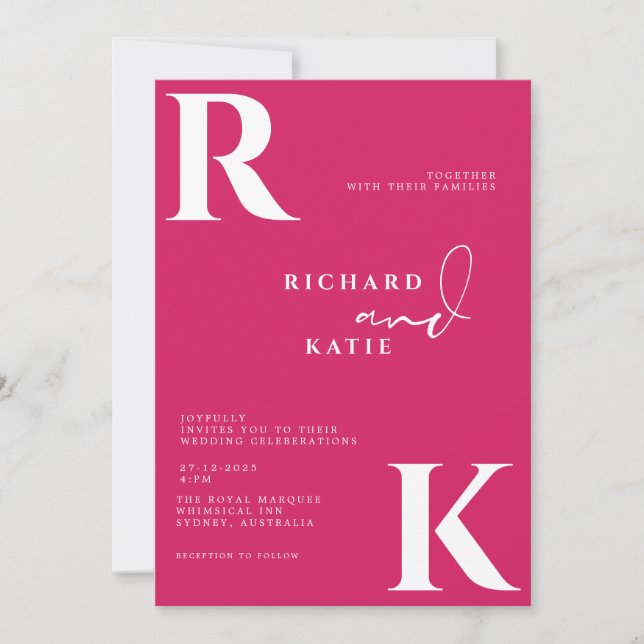 Invitation Monogramme moderne brillant rose (Devant)