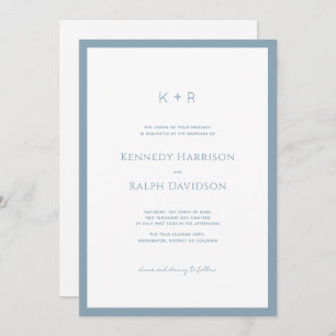 Invitation Monogramme moderne classique Bordure bleu ardoise