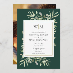 Invitation Monogramme moderne Emerald Green Mariage photo