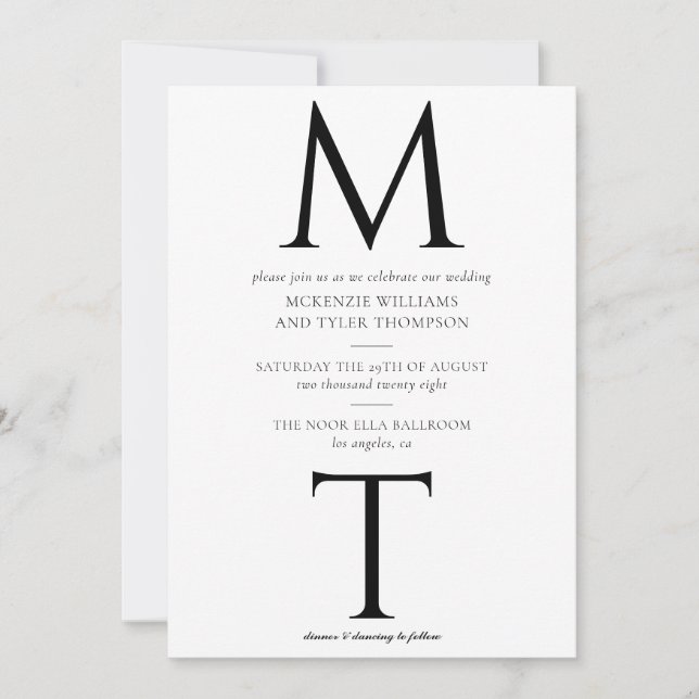 Invitation Monogramme moderne Gras Noir Initiales Mariage Inv (Devant)