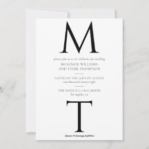 Invitation Monogramme moderne Gras Noir Initiales Mariage Inv