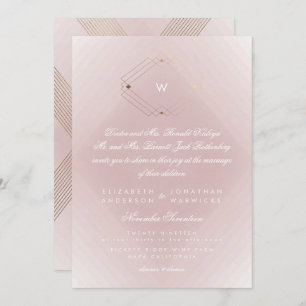 Invitation Monogramme moderne rose simple Or