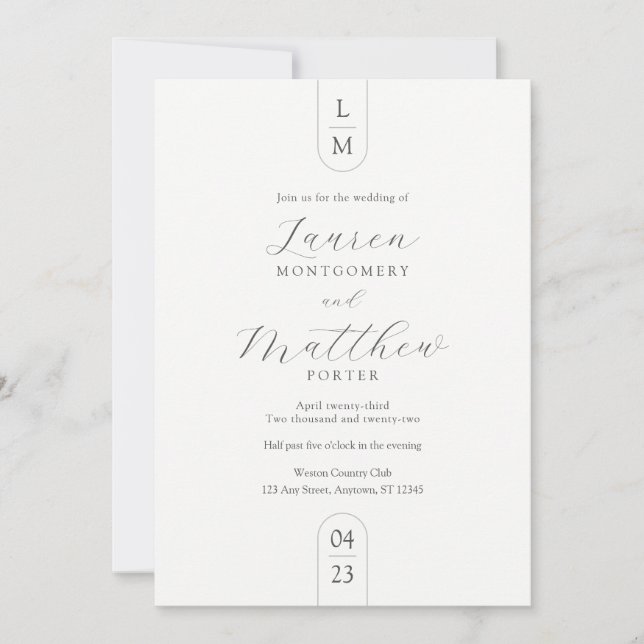 Invitation Monogramme moderne Simple Mariage noir et blanc (Devant)