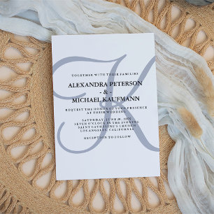 Invitation Monogramme moderne vertical Mariage bleu