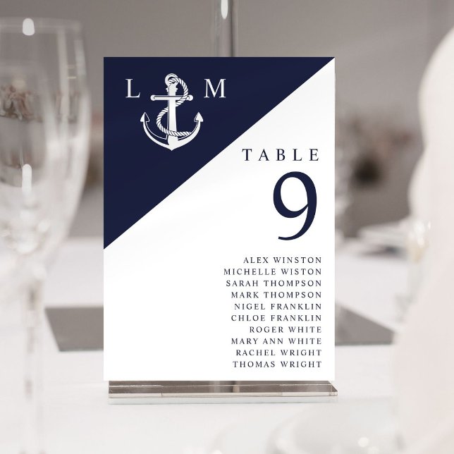 Invitation Monogramme nautique de la Marine Numéro du tableau (Navy Nautical Monogram Table Number Seating Chart)
