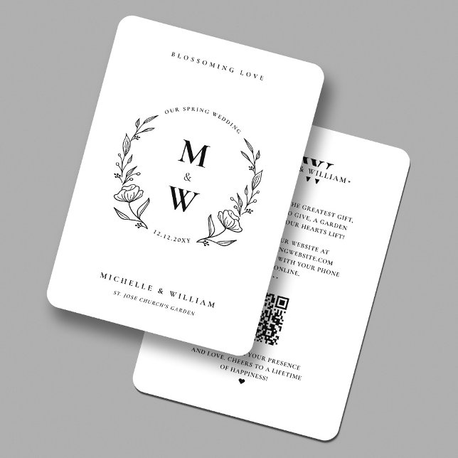 Invitation Monogramme noir blanc noir de printemps de Boho mi (Minimal Boho Spring Wedding Monogram Black White Invitation
)