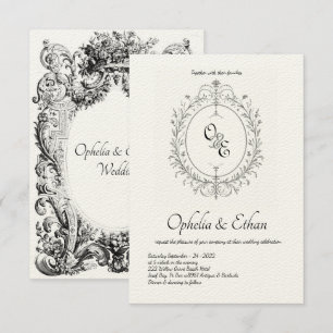 Invitation Monogramme noir et blanc Cimetière victorienne