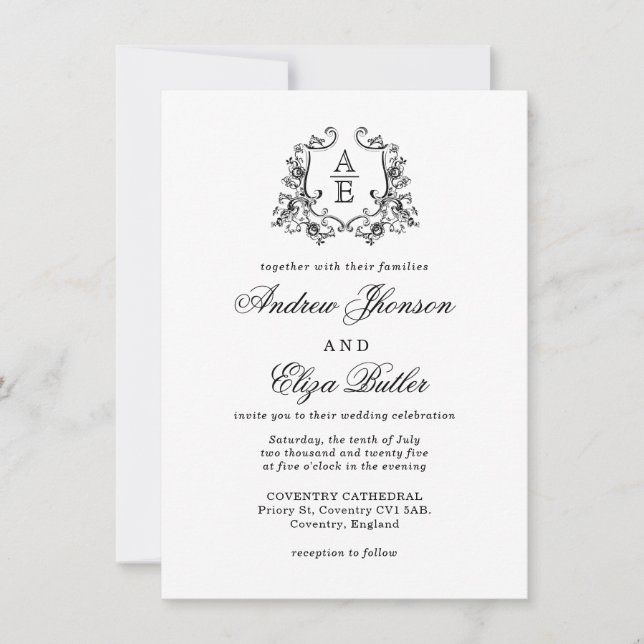 Invitation Monogramme noir et blanc classique (Devant)