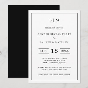 Invitation Monogramme noir et blanc simple Révélation de genr