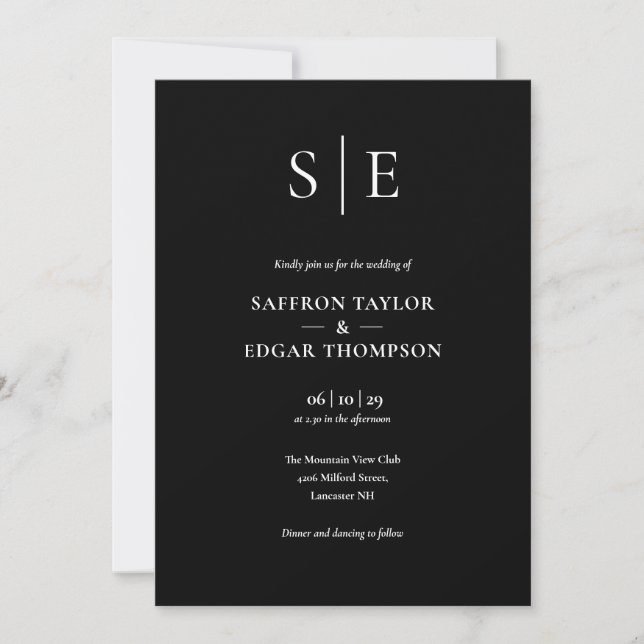 Invitation Monogramme Noir Et Blanc Tout En Un Mariage (Devant)
