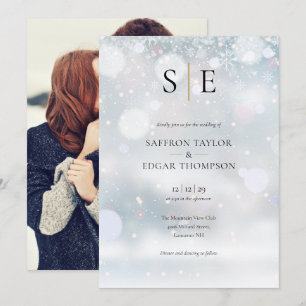 Invitation Monogramme noir et or Photo Mariage hivernal