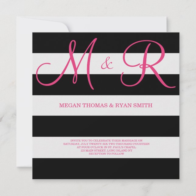 Invitation Monogramme noir et rose (Devant)