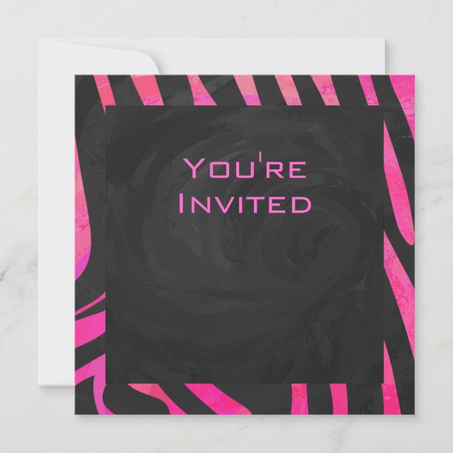 Invitation Monogramme noir et rose chaud Zebra Design (Devant)