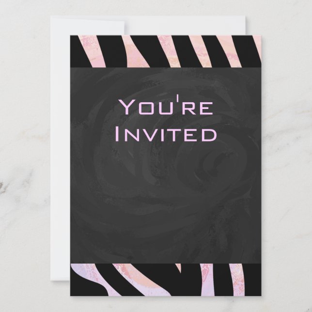 Invitation Monogramme noir et rose Zebra (Devant)