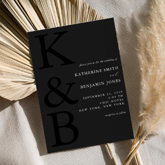 Invitation Monogramme noir mat moderne Mariage minimaliste