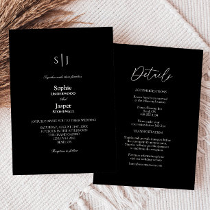 Invitation Monogramme noir simple moderne tout en un Mariage