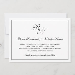 Invitation Monogramme noir traditionnel Mariage officiel