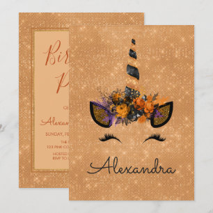 Invitation Monogramme Octobre Sparkle Unicorn Anniversaire