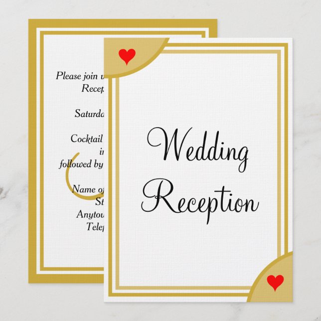 Invitation Monogramme Or Blanc Coeurs de réception de mariage (Devant / Derrière)