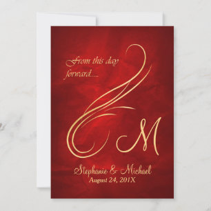 Invitation Monogramme or brillant Mariage rouge