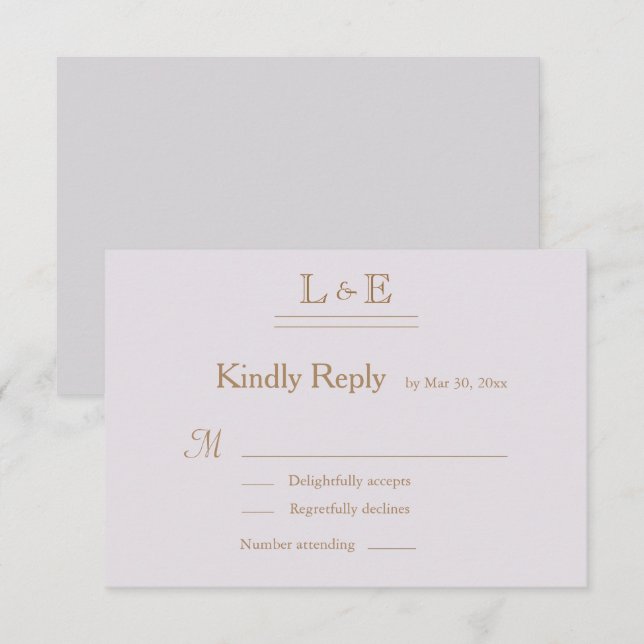 Invitation Monogramme Or Lilac Gris Ampersand Mariage RSVP (Devant / Derrière)