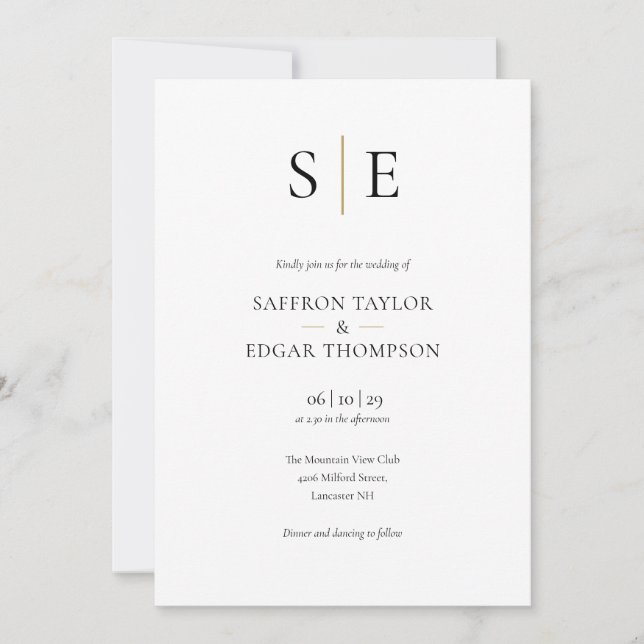 Invitation Monogramme Or noir tout en un Mariage (Devant)