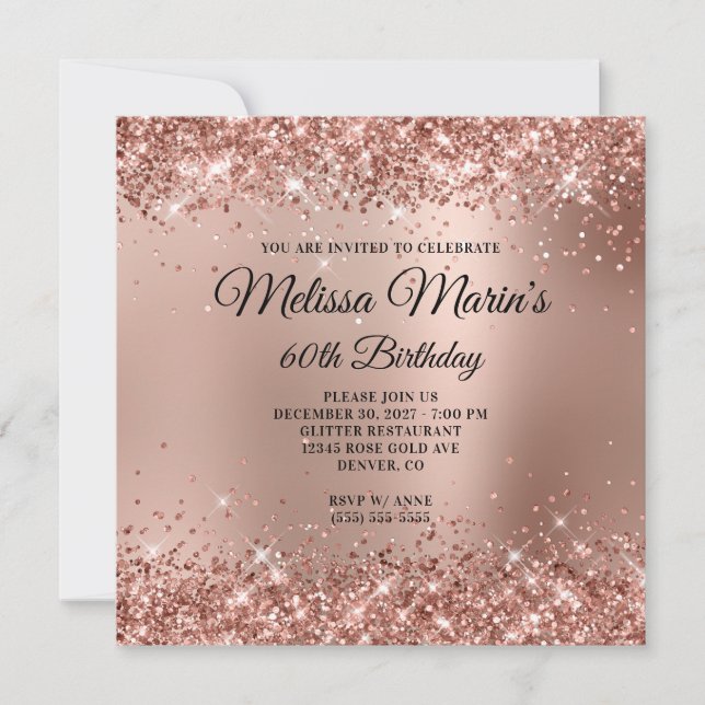 Invitation Monogramme or Ombre Rose de la Glitterie 60e anniv (Devant)